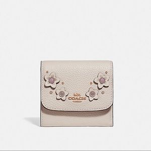Small White Coach Wallet With Floral Appliqué